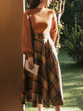 Load image into Gallery viewer, 2PS Brown Sweater And Plaid Swing Skirt 1950S Vintage Audrey Hepburn&#39;s Style Outfits