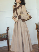 Load image into Gallery viewer, BowKnot Collar Long Sleeve Swing Dress 1950S Hepburn Style Outfits