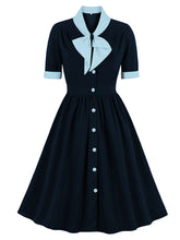 Load image into Gallery viewer, 1950S Pink Bowknot Collar Vintage Styel Black Dress