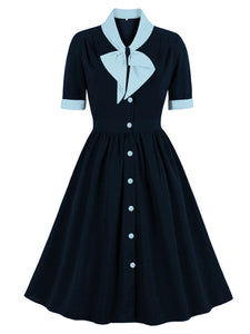 1950S Pink Bowknot Collar Vintage Styel Black Dress