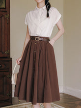 Load image into Gallery viewer, 1950S Vintage White Abat Sleeve Shirt And Swing Skirt Set With Belt Audrey Hepburn&#39;s outfit