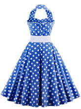 Load image into Gallery viewer, Polka Dots Off the Shoulder High Waist Halter 1950 Dress