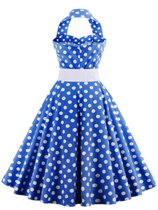 Polka Dots Off the Shoulder High Waist Halter 1950 Dress