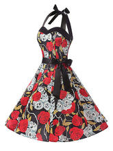 Load image into Gallery viewer, Halloween Rose Skull Printed Vintage Dress
