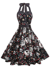 Load image into Gallery viewer, 1950S Halloween Skull Printed Halter Vintage Dress