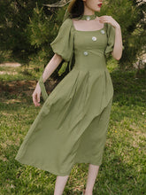 Load image into Gallery viewer, Green The Wonderful Wizard of Oz Flowers Vintage Swing Dress With Ribbon Scarf