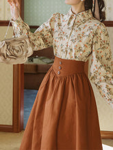 Load image into Gallery viewer, Orange Long Sleeve Blouse And Skirt Vintage Set 1950S Dress