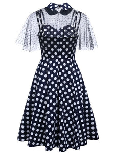 1950S Polka Dots Swing Dress With Cape