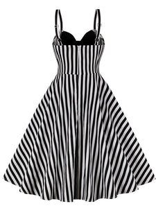 Beetlejuice Costume Spaghetti Strap Pocket Dress With Black and White Vertical Stripe