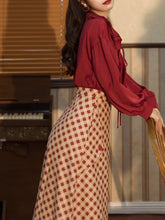 Load image into Gallery viewer, 2PS Red Long Sleeve Blouse And Red  Polka Dots Swing Skirt Dresss Set