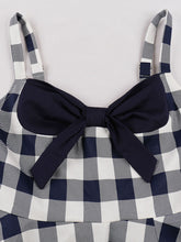 Load image into Gallery viewer, Navy Plaid Spaghetti Strap 1950S Vintage Swing Dress