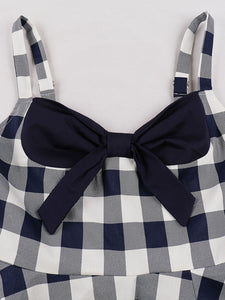 Navy Plaid Spaghetti Strap 1950S Vintage Swing Dress