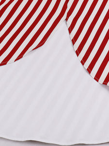 1950S Spaghetti Strap Pocket Dress With Red and White Vertical Stripe