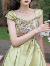 Load image into Gallery viewer, Green Rose Floral Off Shoulder 1950S Vintage Dress