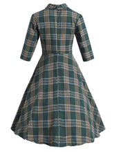 Load image into Gallery viewer, Plaid 3/4 Sleeve 1950S Vintage Dress With Button