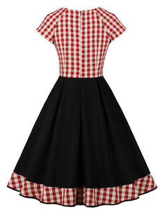 Red Plaid Cap Sleeve 1950S Vintage Swing Dress