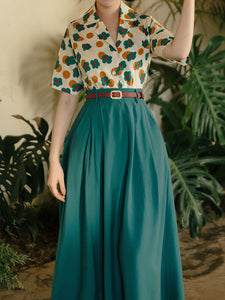 Flowers Print Shirt And Swing Skirt Dress Set