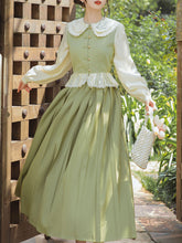 Load image into Gallery viewer, 2PS Light Green Peter Pan Collar Ruffles Blouse And Green Swing Skirt 1950S Dresss Set