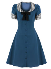 Load image into Gallery viewer, Plaid Peter Pan Collar Short Sleeve A Line 1950S Vintage Dress