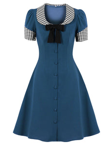 Plaid Peter Pan Collar Short Sleeve A Line 1950S Vintage Dress