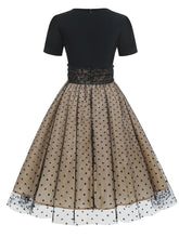 Load image into Gallery viewer, Black Crew Neck Polka Dots Embroidered Short Sleeve 50S Swing Dress