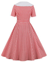 Load image into Gallery viewer, Sailor Collar 1950S Vintage plaid Swing Dress