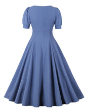 Load image into Gallery viewer, 1950s Blue Puff Sleeve Vintage Styel Party Dress