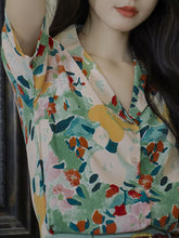 Load image into Gallery viewer, 2PS Blue Flowers Print Shirt And Swing Skirt Dress Set