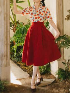 Flowers Print Shirt And Swing Skirt Dress Set