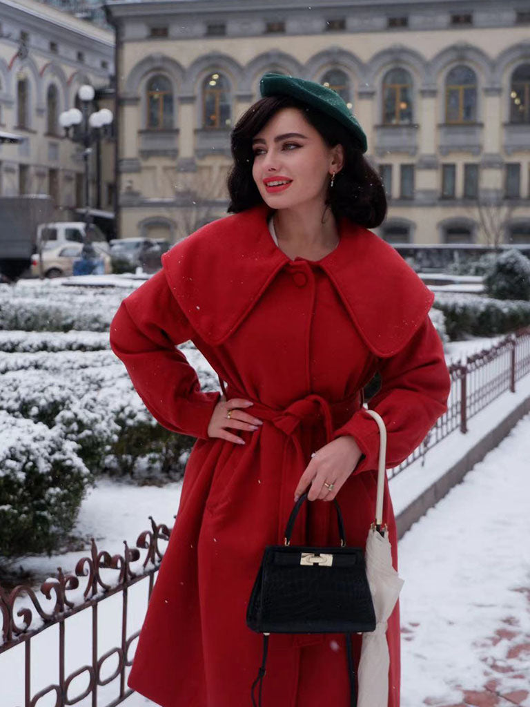 Christmas Red Women's Winter Coat Long Sleeve PeterPan Collar, Red / M Christmas Red Women's Winter Coat Long Sleeve PeterPan Collar, Red / M