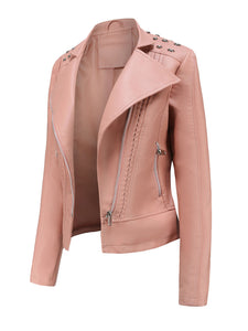 Rivet Long Sleeve PU Leather Motorcycle Jacket