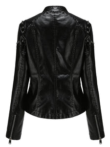 Rivet Long Sleeve PU Leather Motorcycle Jacket With Irregular Hem