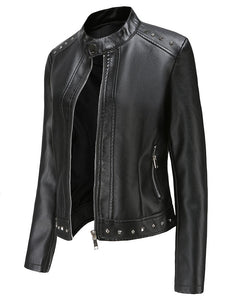 Rivet Long Sleeve PU Leather Motorcycle Jacket