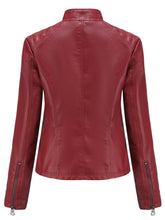 Load image into Gallery viewer, Pink Long Sleeve PU Leather Motorcycle Jacket For Women