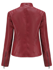 Pink Long Sleeve PU Leather Motorcycle Jacket For Women