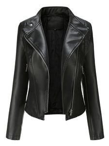 Navy Long Sleeve PU Leather Motorcycle Jacket