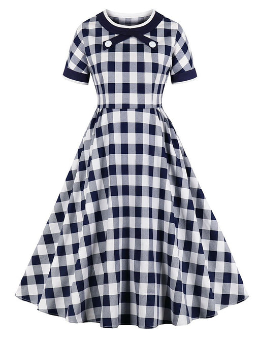 Crew Collar 1950S Vintage plaid Swing Dress