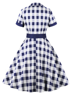 Red Plaid Turn Collar Cotton Vintage 1950S Dress With Belt