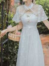 Load image into Gallery viewer, White Shawl Faux Two-Piece Lace Embroidered Vintage Dress