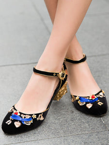 5CM Luxury Velvet Chunky Heels Artist Cube Heel Retro Shoes