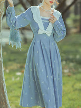 Load image into Gallery viewer, Blue Sailor Petal Neck Embroidered Vintage Dress
