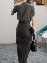 Load image into Gallery viewer, 2PS Grey Short Sleeve Knitted Sweater And Fishtail Skirt Suit