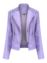 Load image into Gallery viewer, Women‘s Leather Jacket Weave Long Sleeve Winter Coat