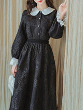 Load image into Gallery viewer, 2PS 1950S Black Peter Pan Collar Long Sleeve Shirt And Swing Skirt Suit