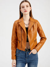 Load image into Gallery viewer, Crop Coat Long Sleeve PU Leather Motorcycle Jacket For Women