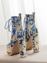 Load image into Gallery viewer, 15CM Luxury Embroidered Chunky High Heel Platform Bootie Vintage Shoes