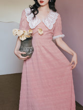 Load image into Gallery viewer, Pink Lace Collar Puff Sleeve Vintage 1950S Dress