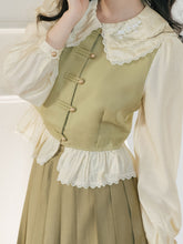 Load image into Gallery viewer, 2PS Light Green Peter Pan Collar Ruffles Blouse And Green Swing Skirt 1950S Dresss Set