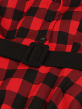 Load image into Gallery viewer, Red Plaid Turn Collar Cotton Vintage 1950S Dress With Belt