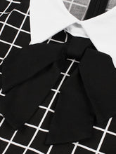 Load image into Gallery viewer, Black Plaid PeterPan Collar Short Sleeve High Waist Vintage Cotton 1950S Dress